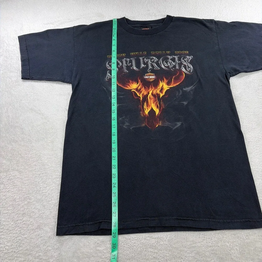 Harley-Davidson Shirt Mens Large Black 2005 Sturgis Black Hills Rally Bull Flame - Picture 7 of 8